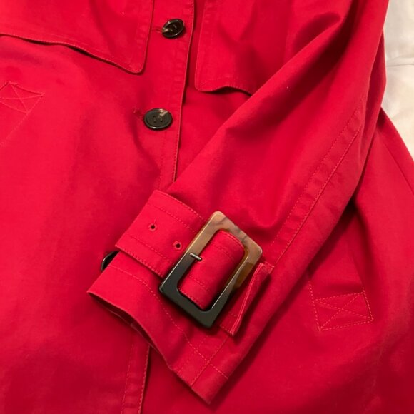 Kenneth Cole Reaction Red Trench Coat with Belted Waist Raincoat Utility - Picture 8 of 12